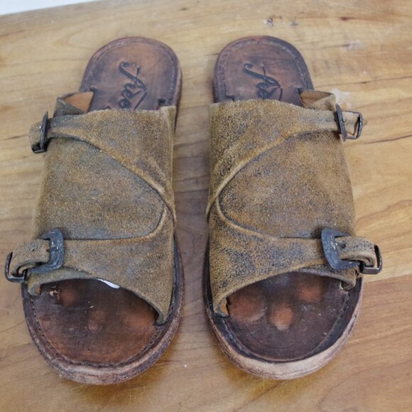 Free People Pre Distressed Double Buckle Leather Sandals Size 39 - Picture 11 of 11